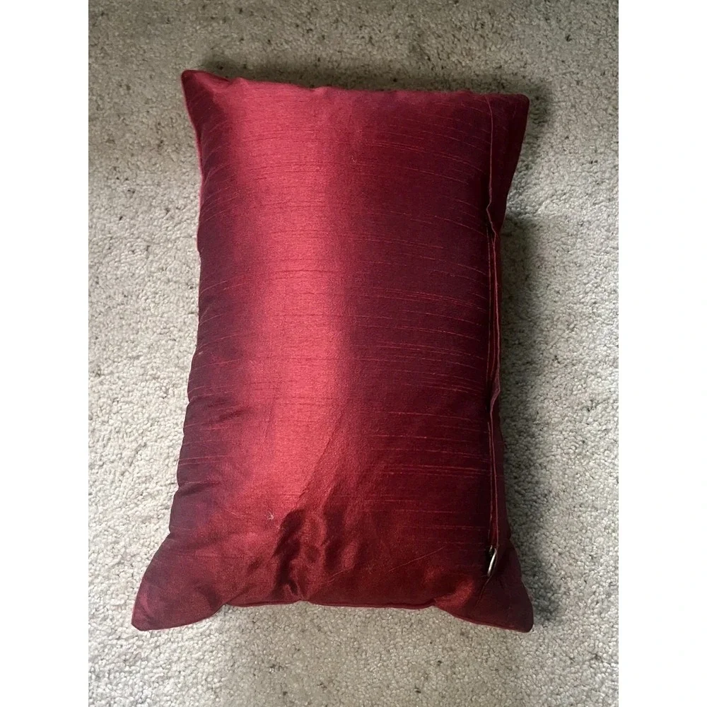 Pier 1 Lumbar Accent Pillow Burgundy w/ Gold & Red Beaded Decor